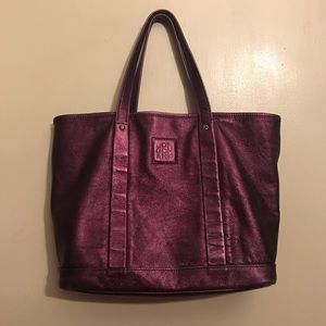Longchamp Happy Tote Purple Metallic Leather 16x11